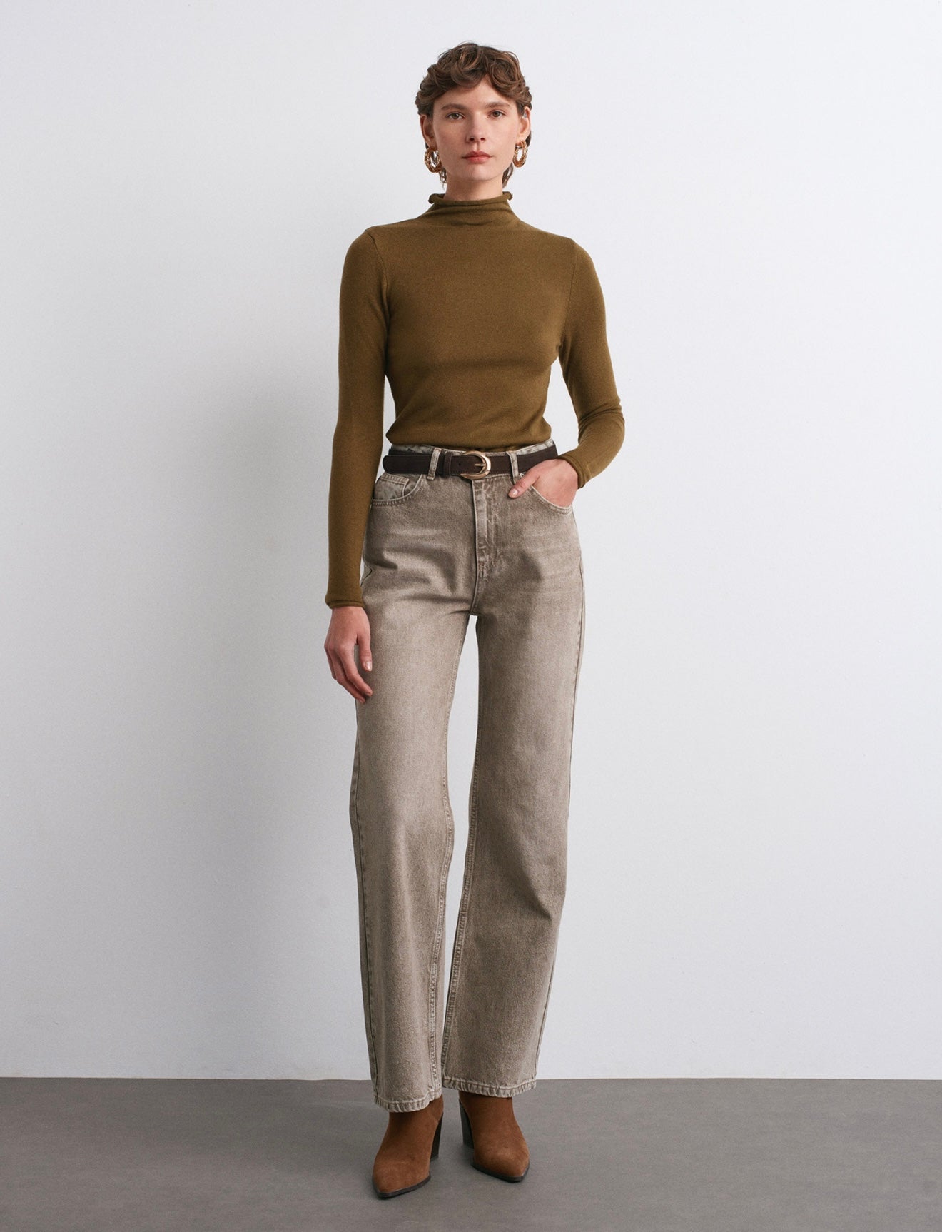 Washed Denim Pants - Khaki