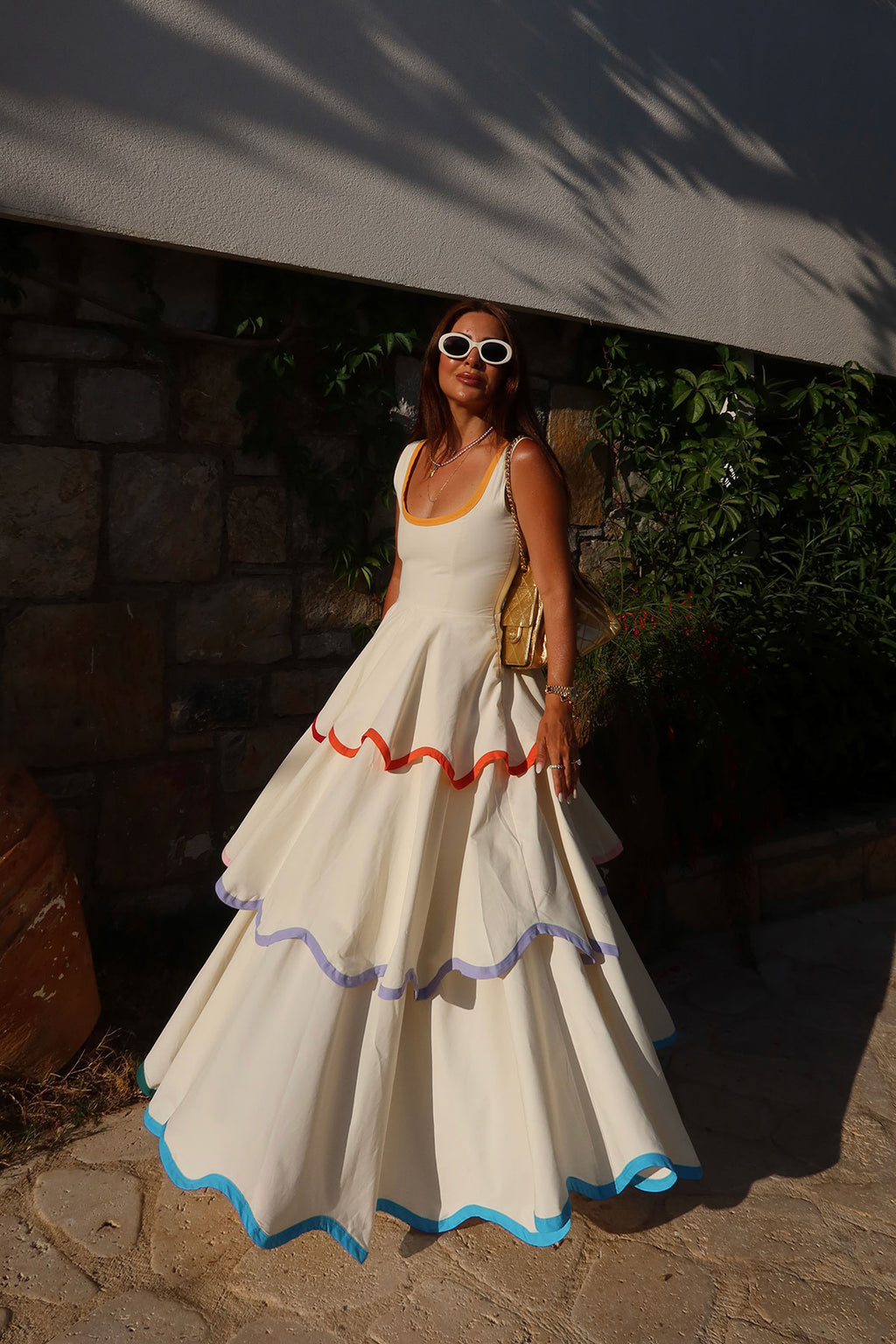 Rainbow Trim Maxi Dress