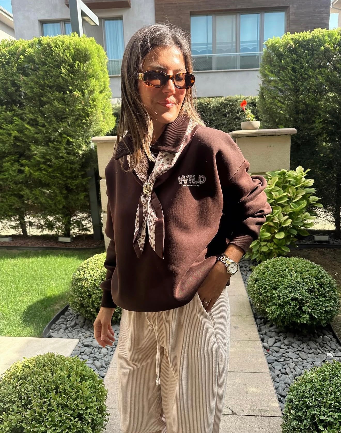 Brown Sweatshirt with Scarf