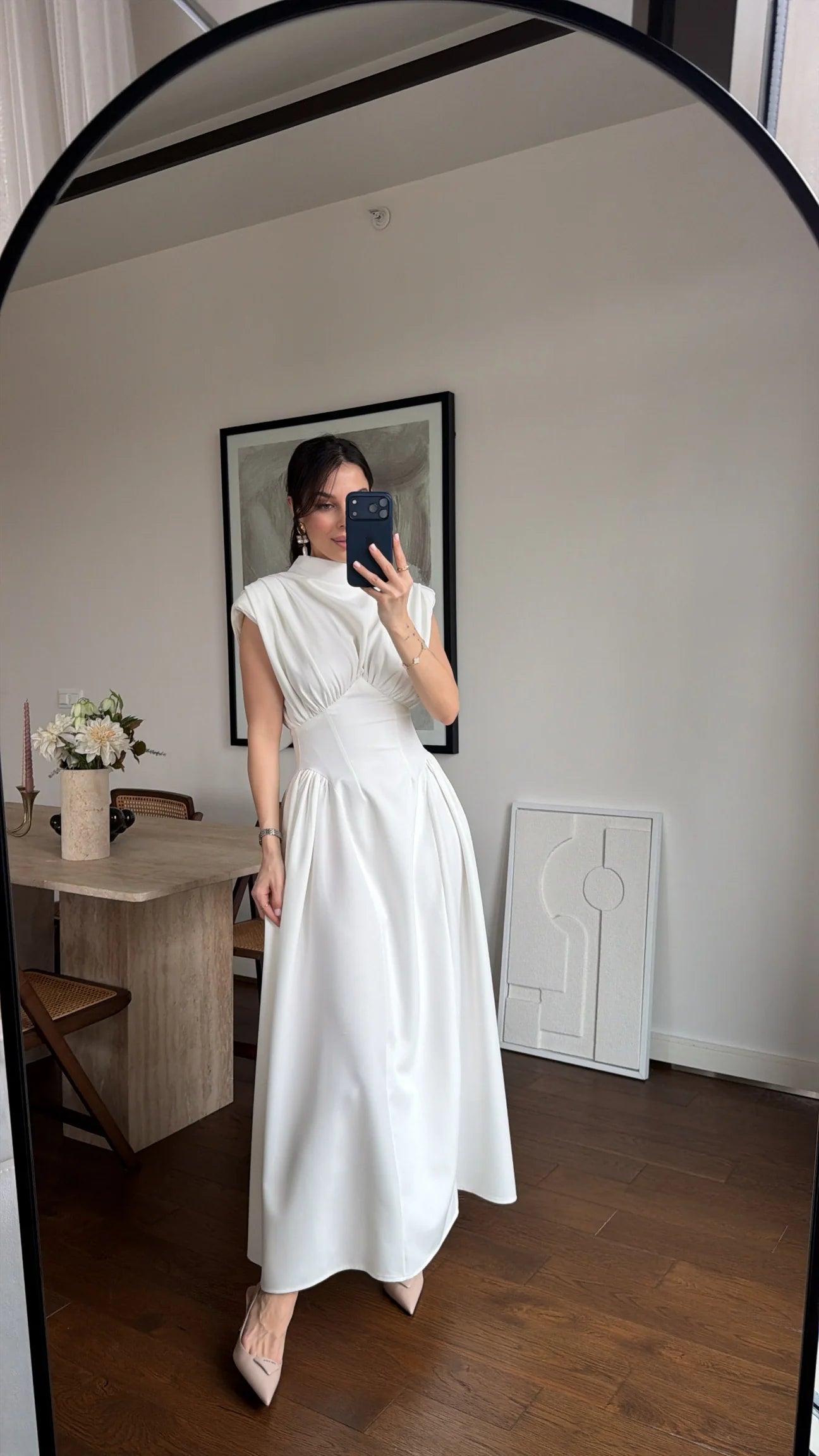 White Waist-detailed Dress