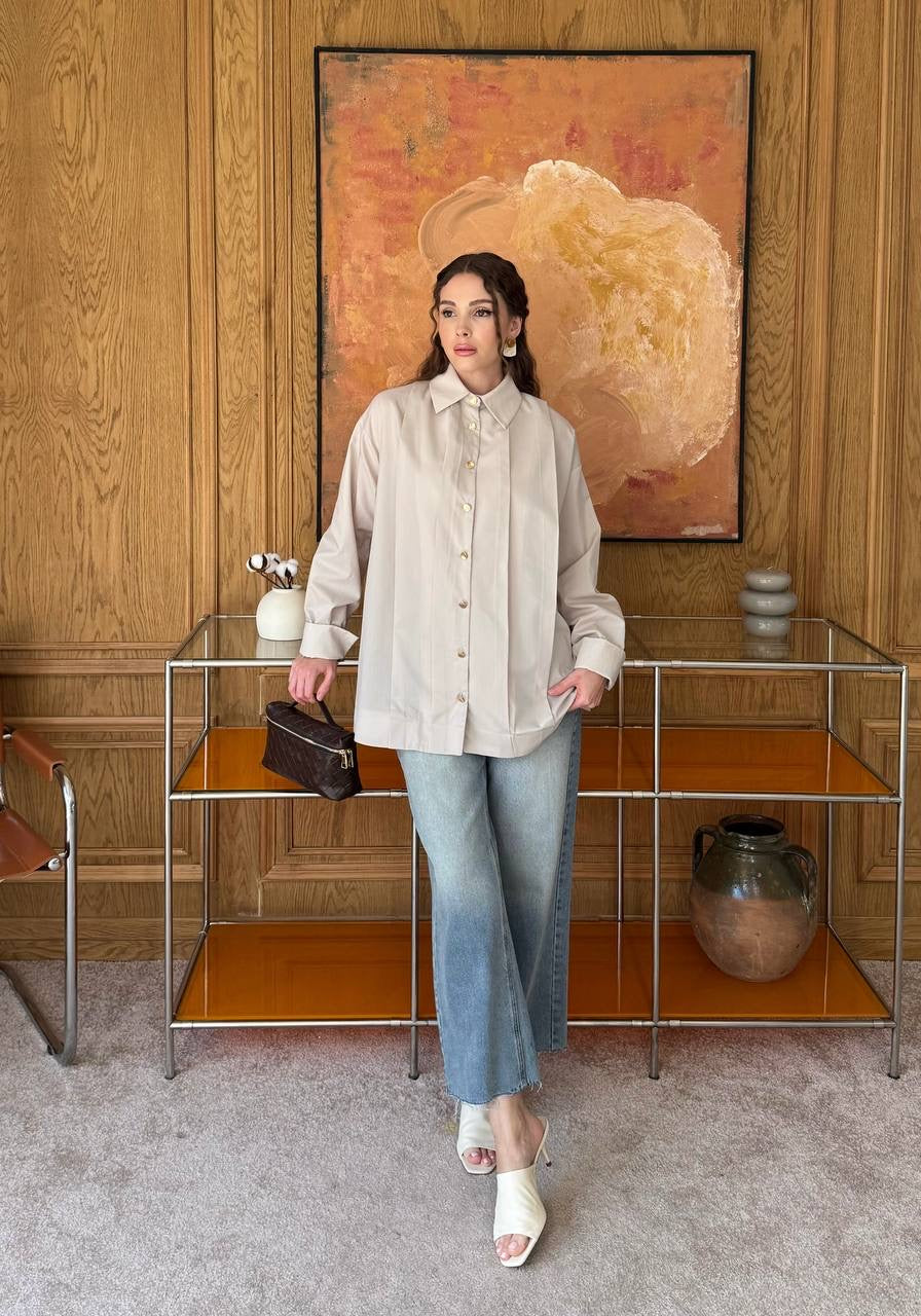Beige Shirt with Gold Buttons