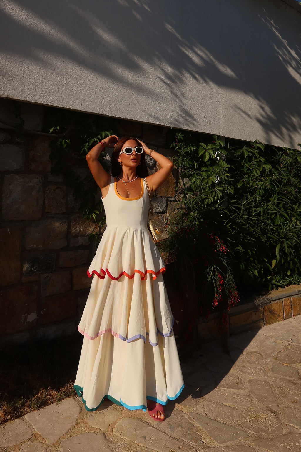 Rainbow Trim Maxi Dress
