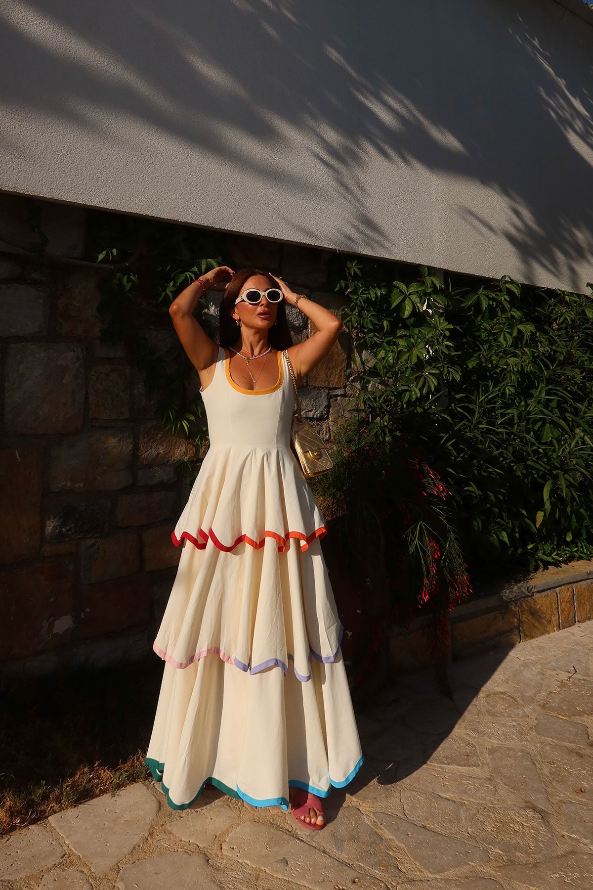 Rainbow Trim Maxi Dress