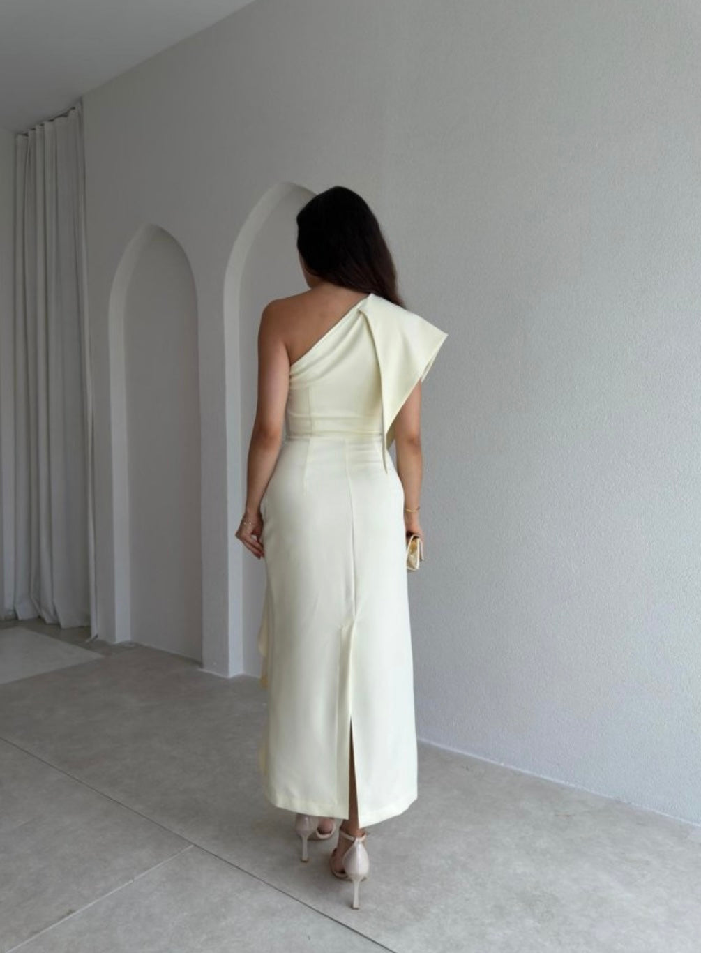 Yellow one shoulder dress