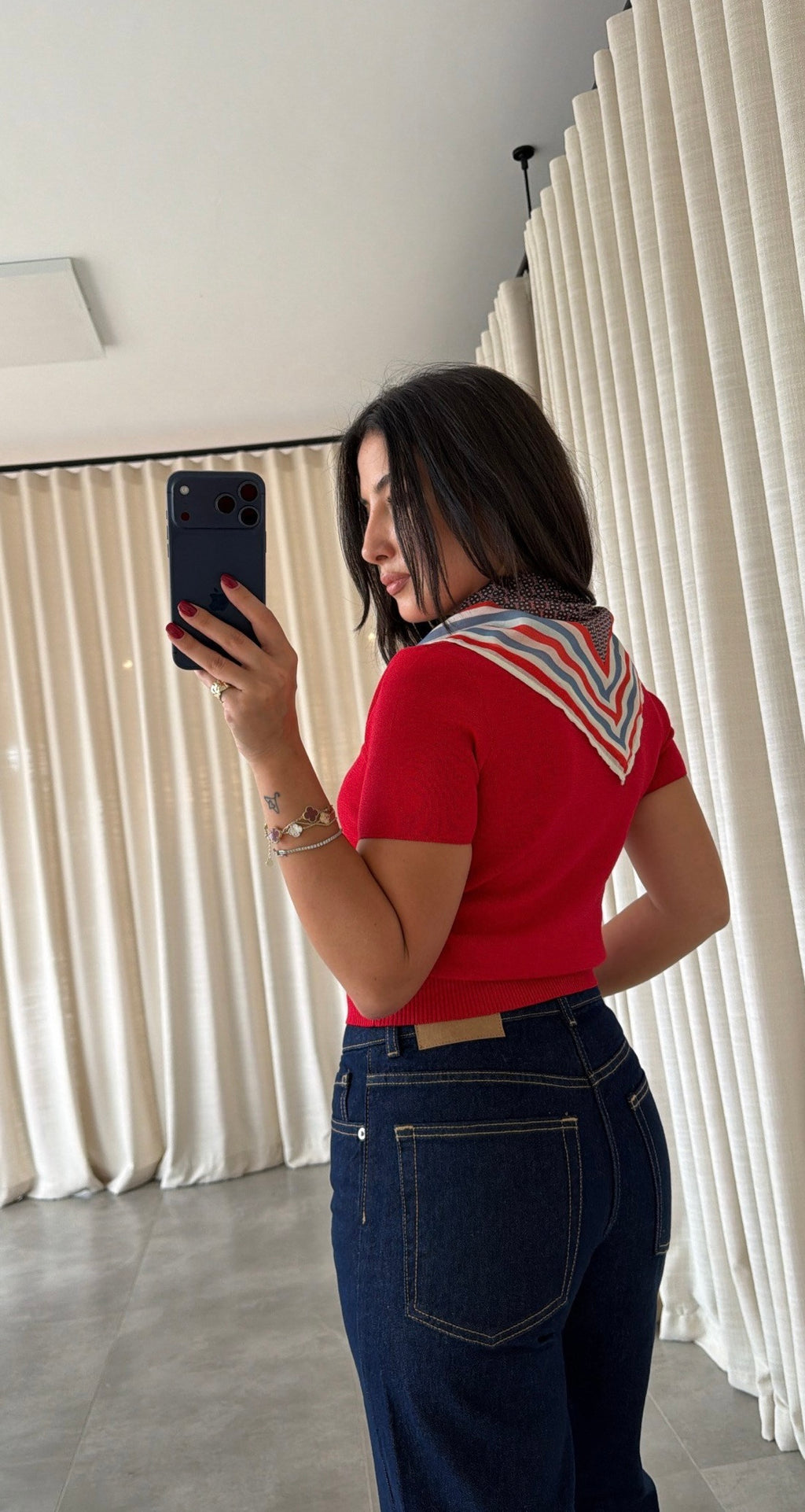 Red Scarf Knit Top