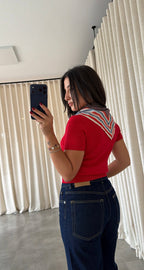 Red Scarf Knit Top