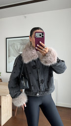 Fur Denim Jacket - Black