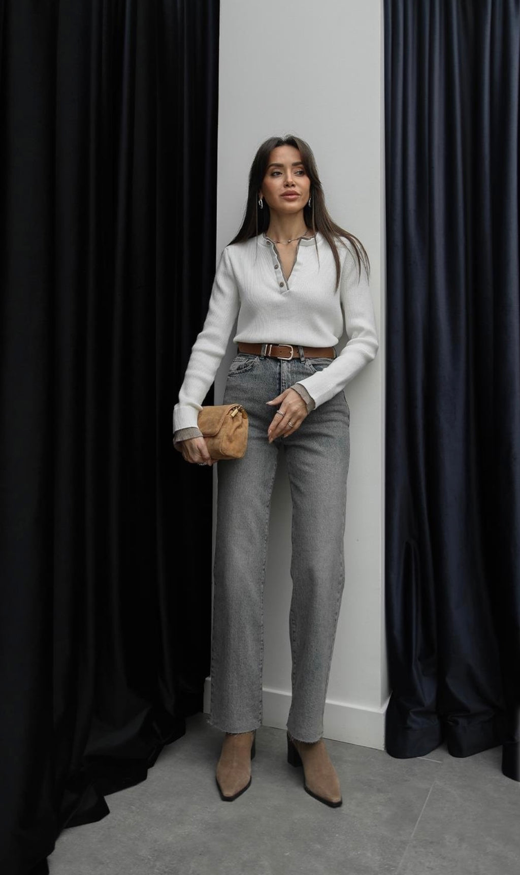 Belted Greyish Mom Jeans