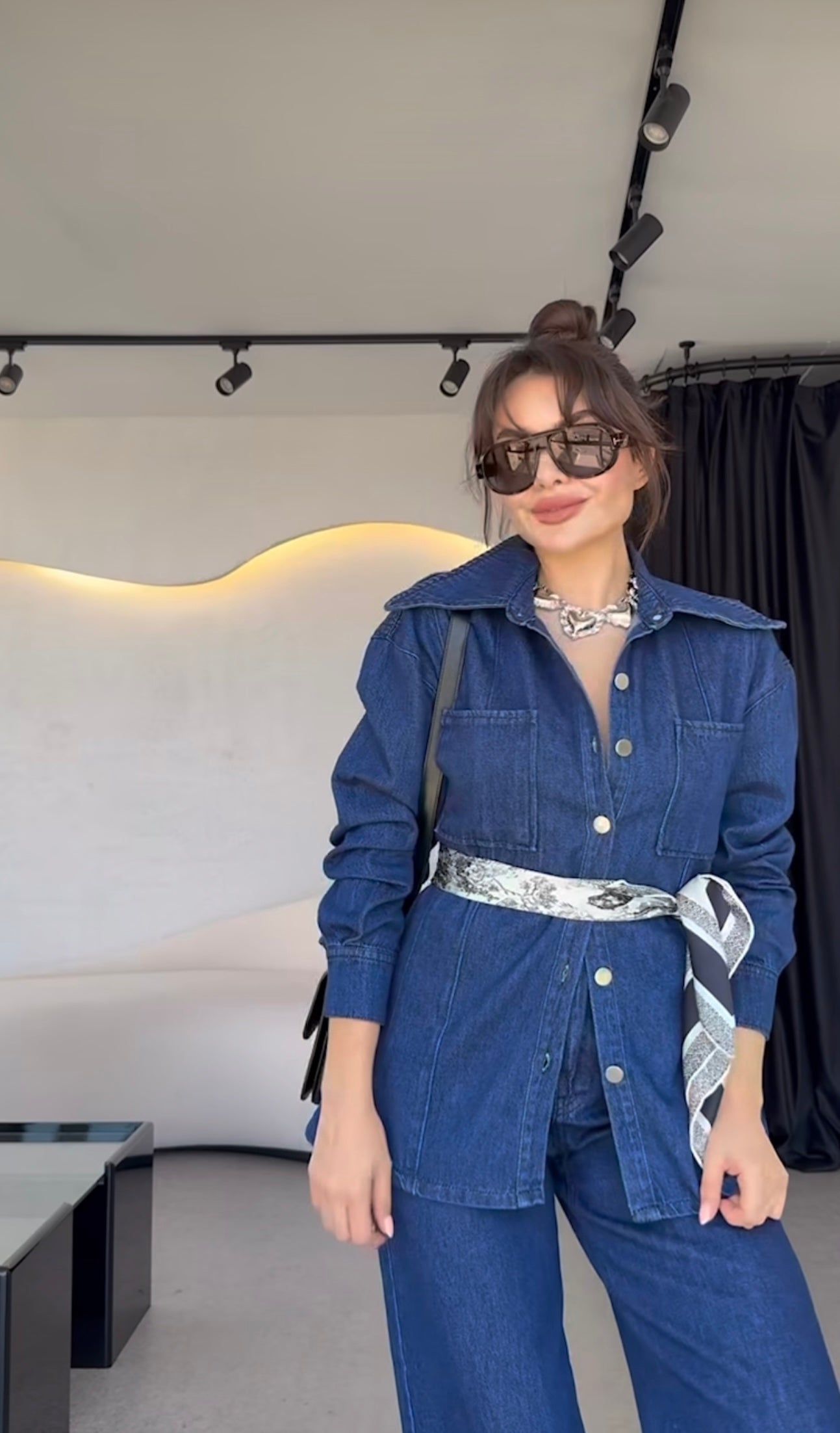 Shaped-waist Denim Set