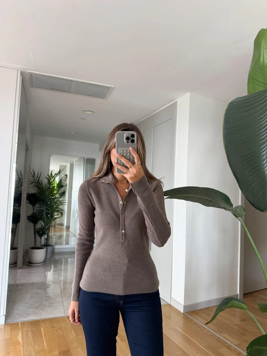 Taupe Stand Collar Sweater