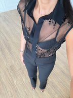 Sequin-detailed shirt - Brown