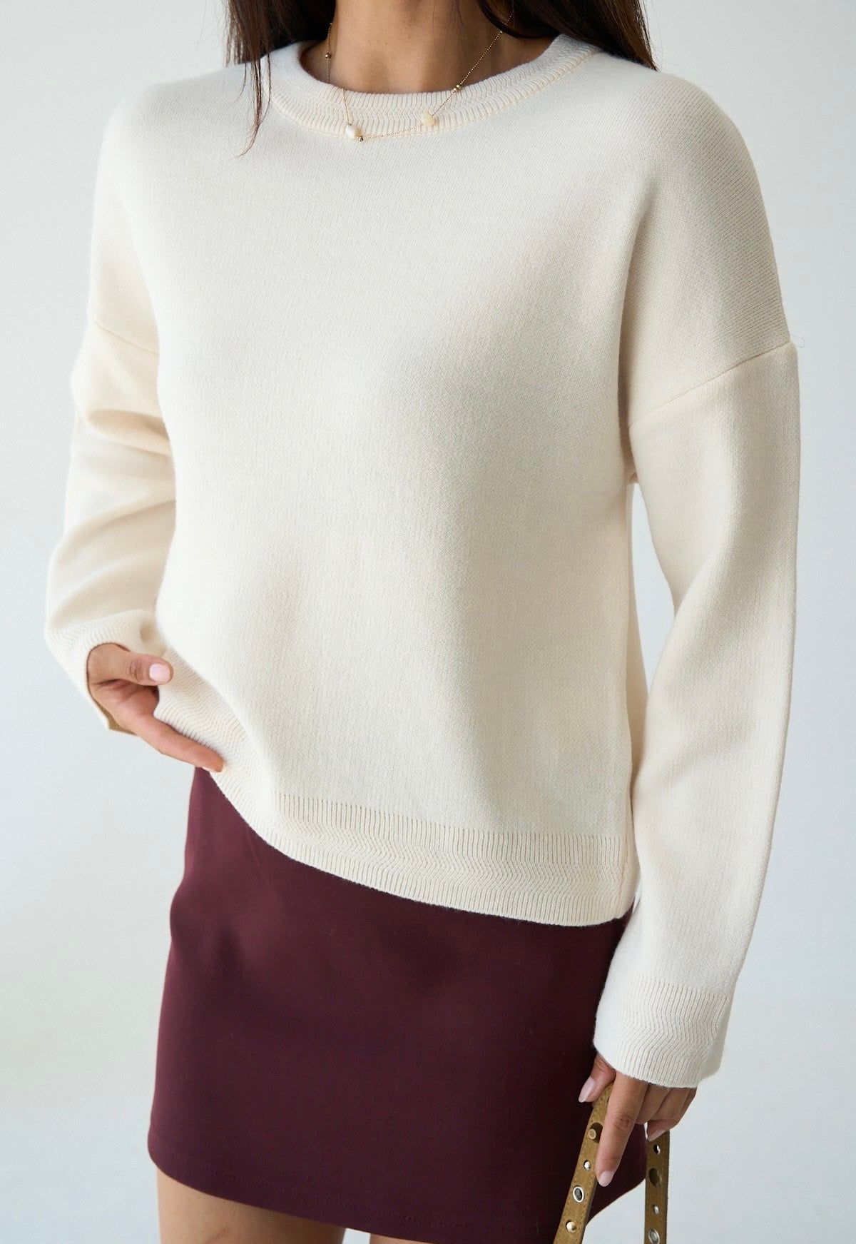 Ecru Round Neck Sweater