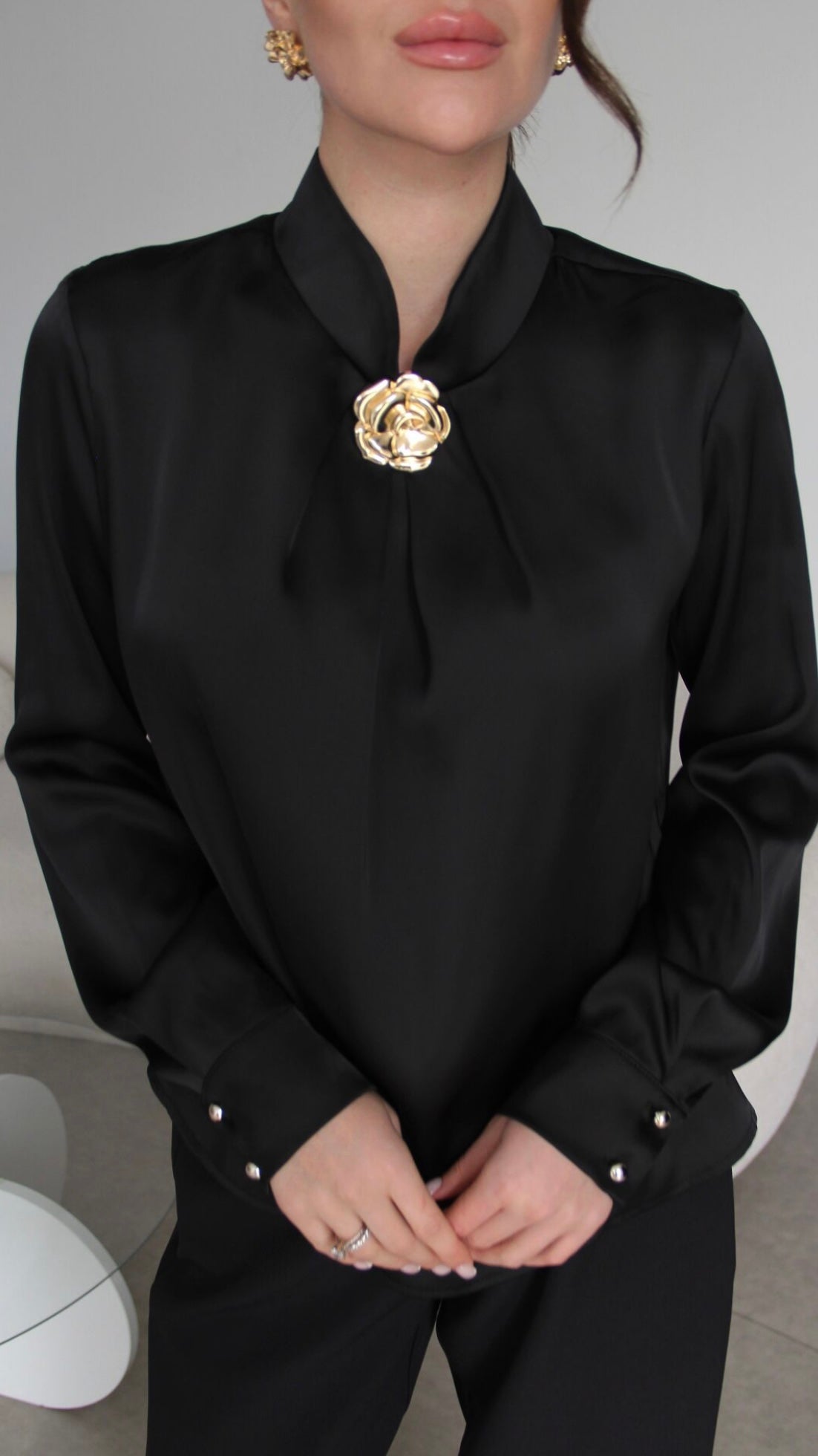 Black Blouse with gold wear