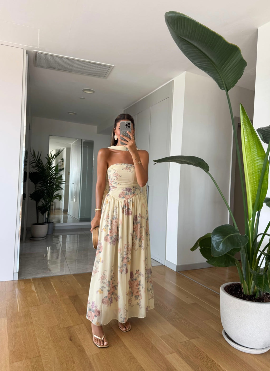 Floral Chiffon Dress with Scarf