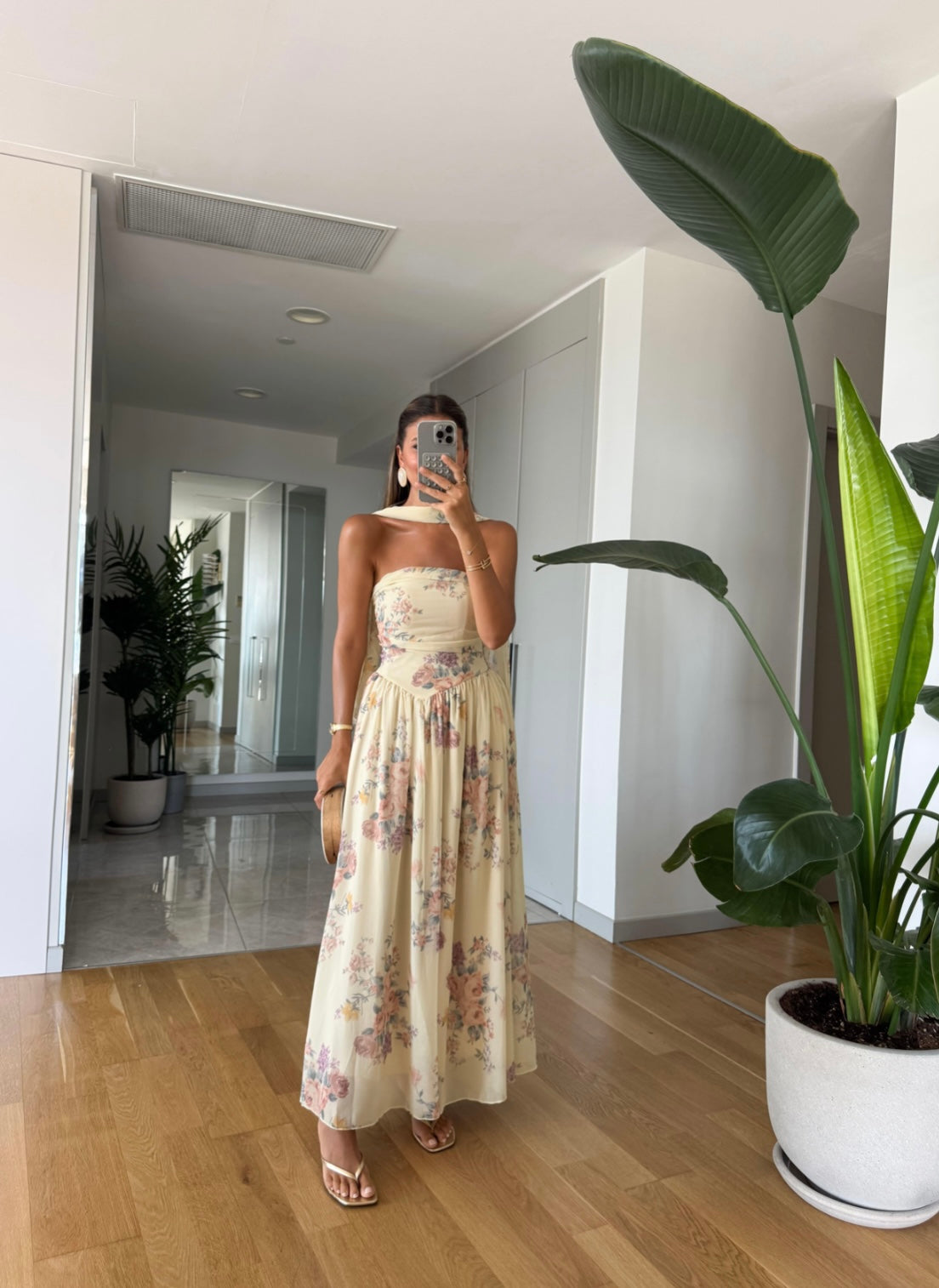 Floral Chiffon Dress with Scarf