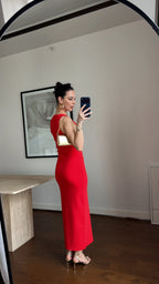 Midi Dress With Slit - Red