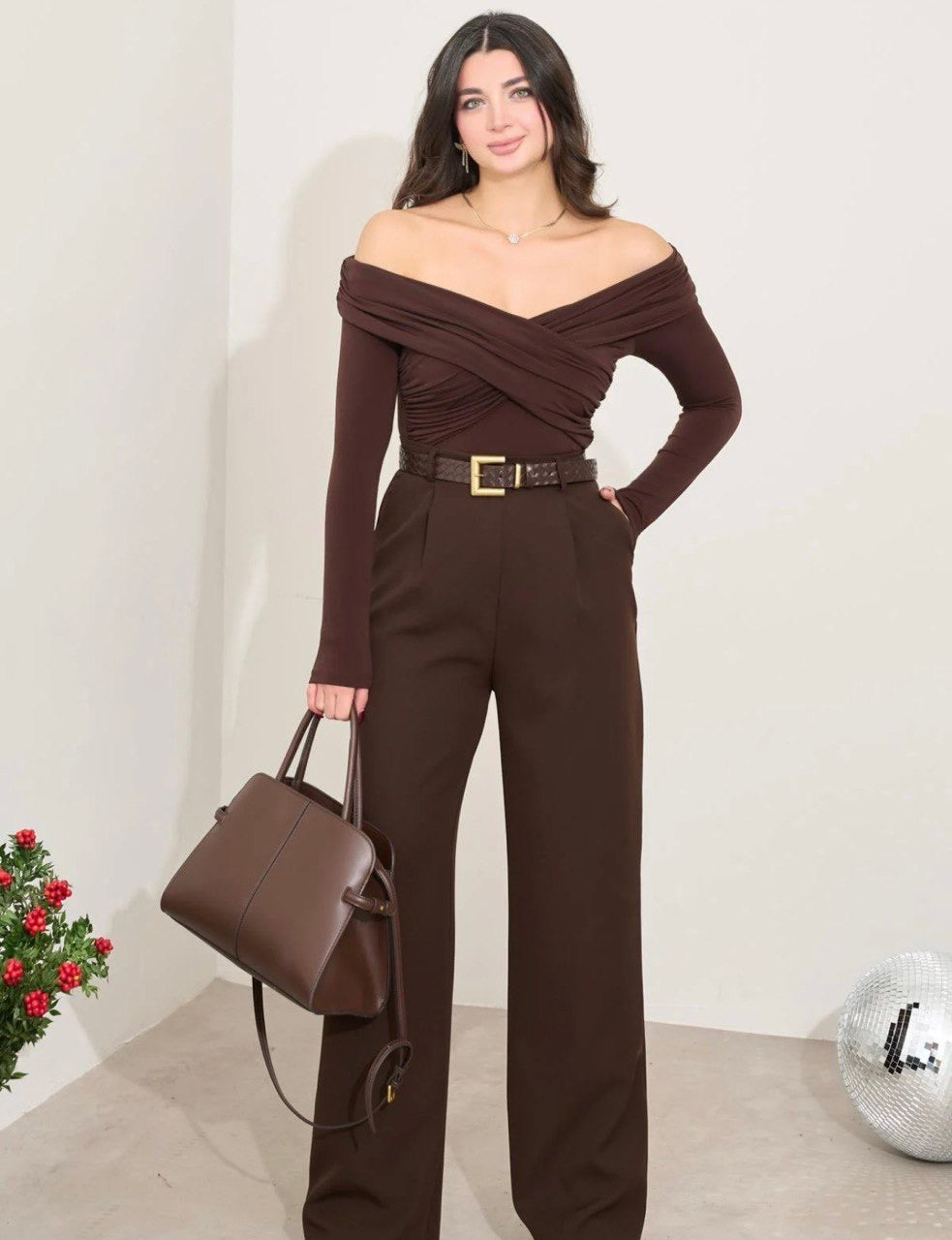 Off shoulder Brown Blouse