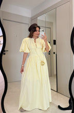 Butter Yellow-Puff Sleeve Dress
