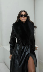 Fur-detailed Leather Coat