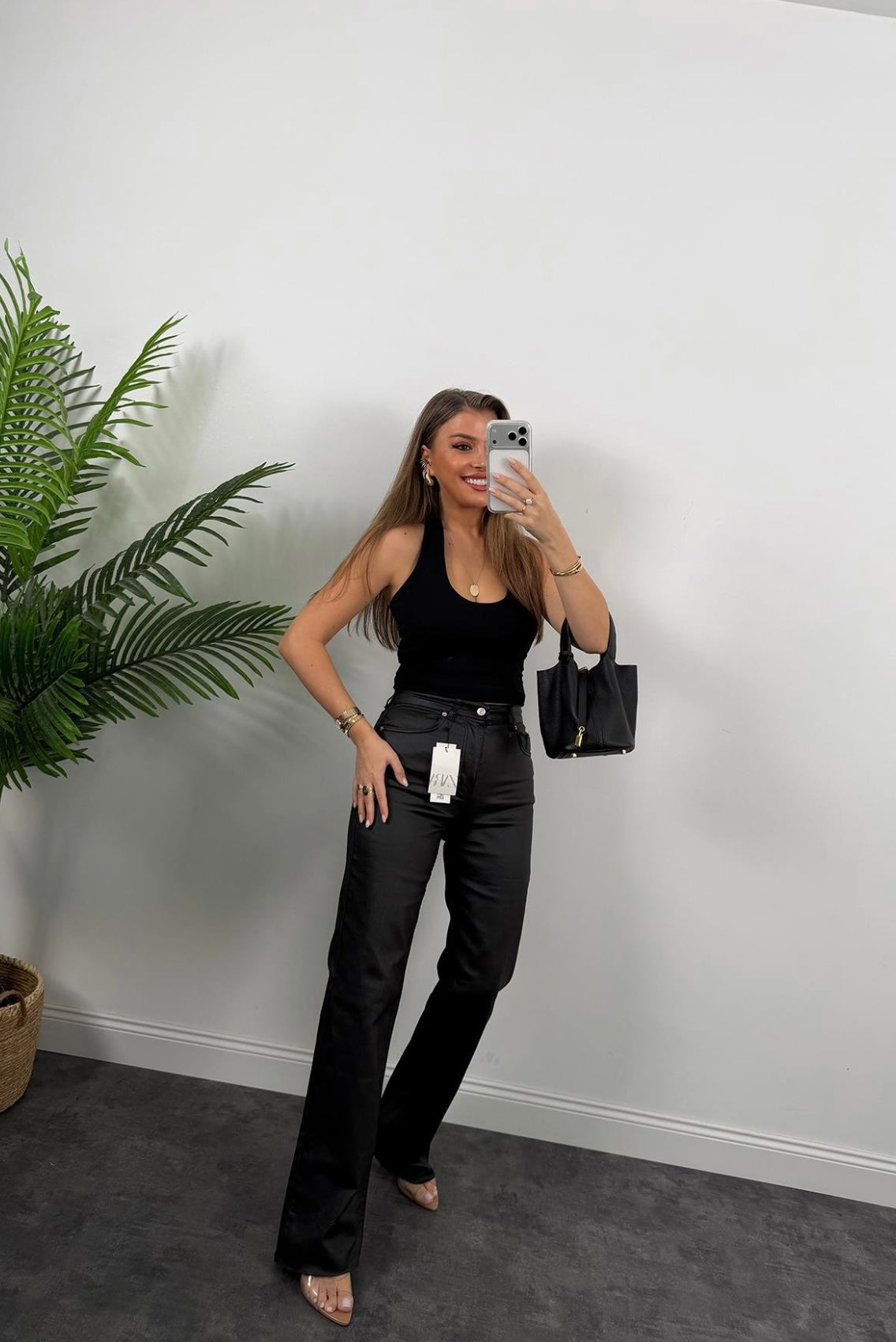 Straight cut Leather-like jeans