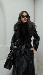 Fur-detailed Leather Coat