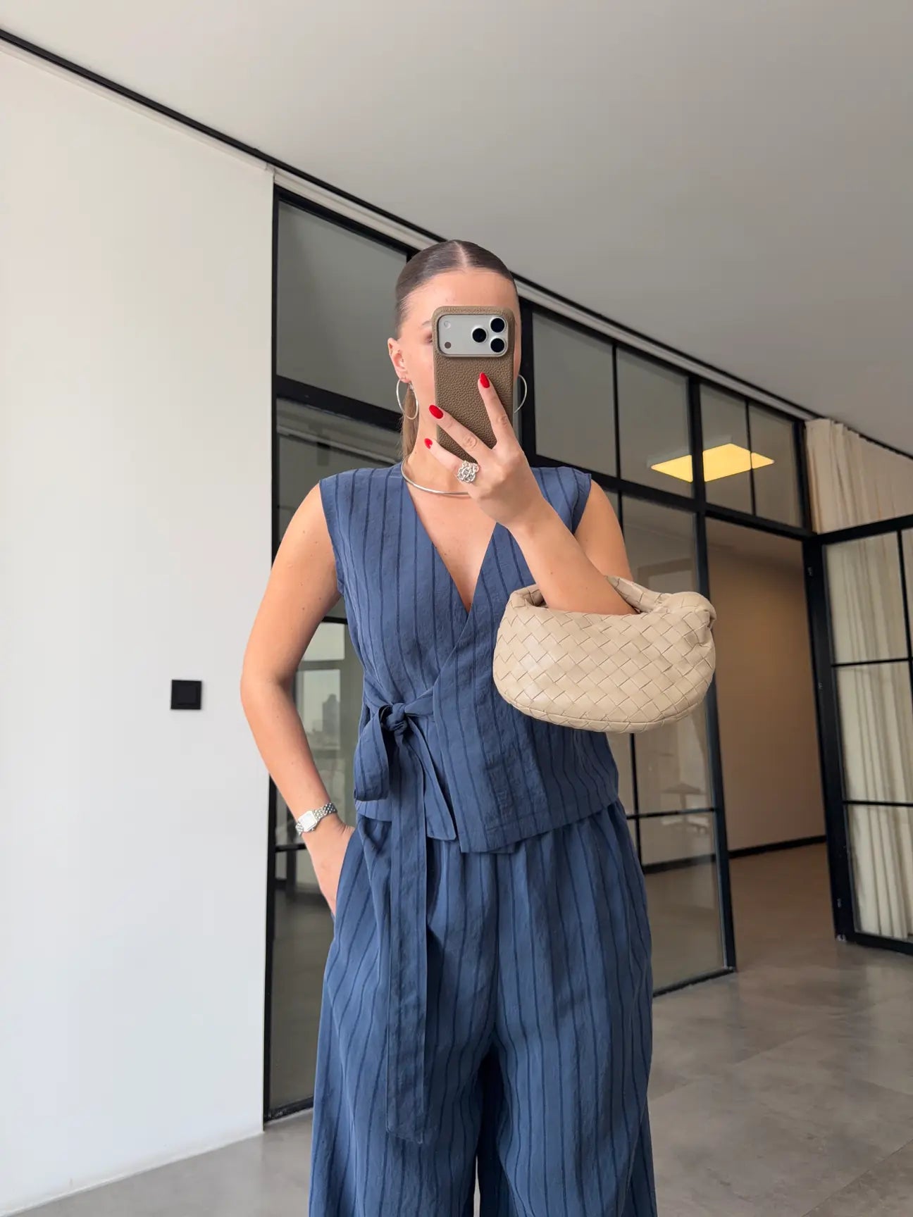 Striped Tencel Set - Navy