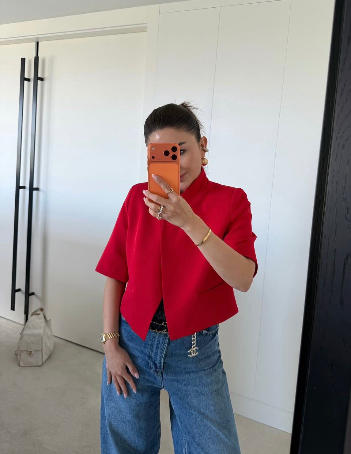 Cropped Blazer - Red