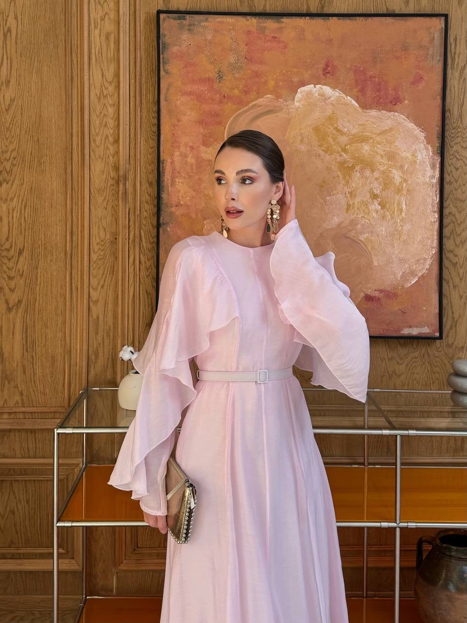 Ruffle Sleeve Belted Dress