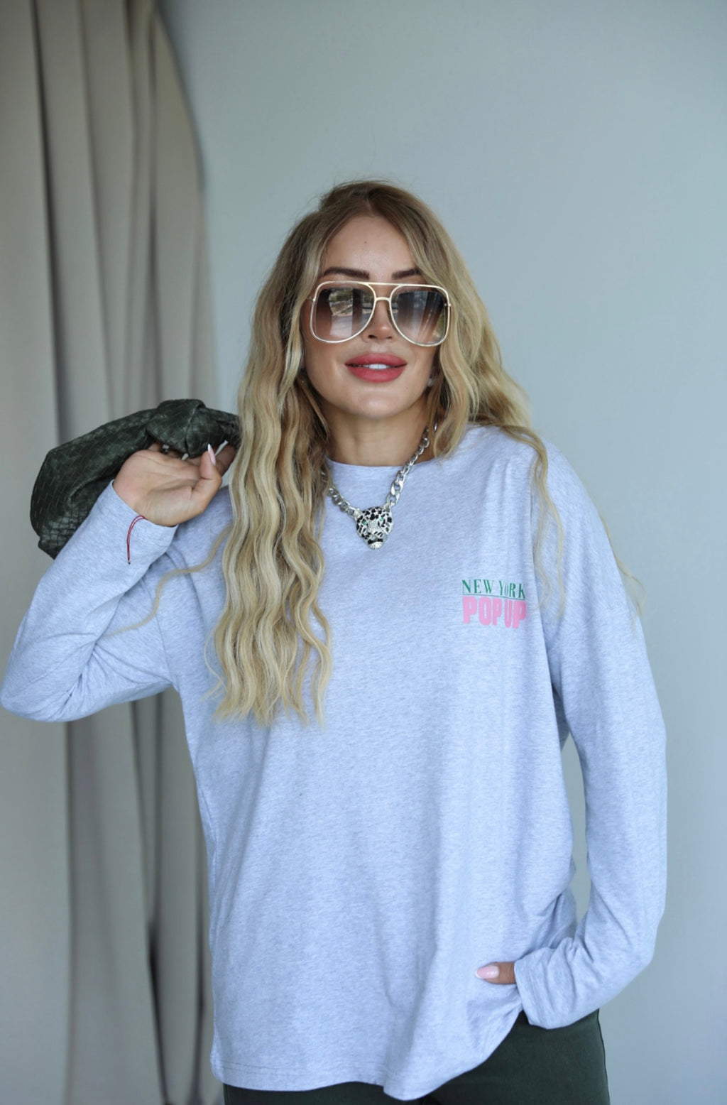 Grey Long Sleeves Top