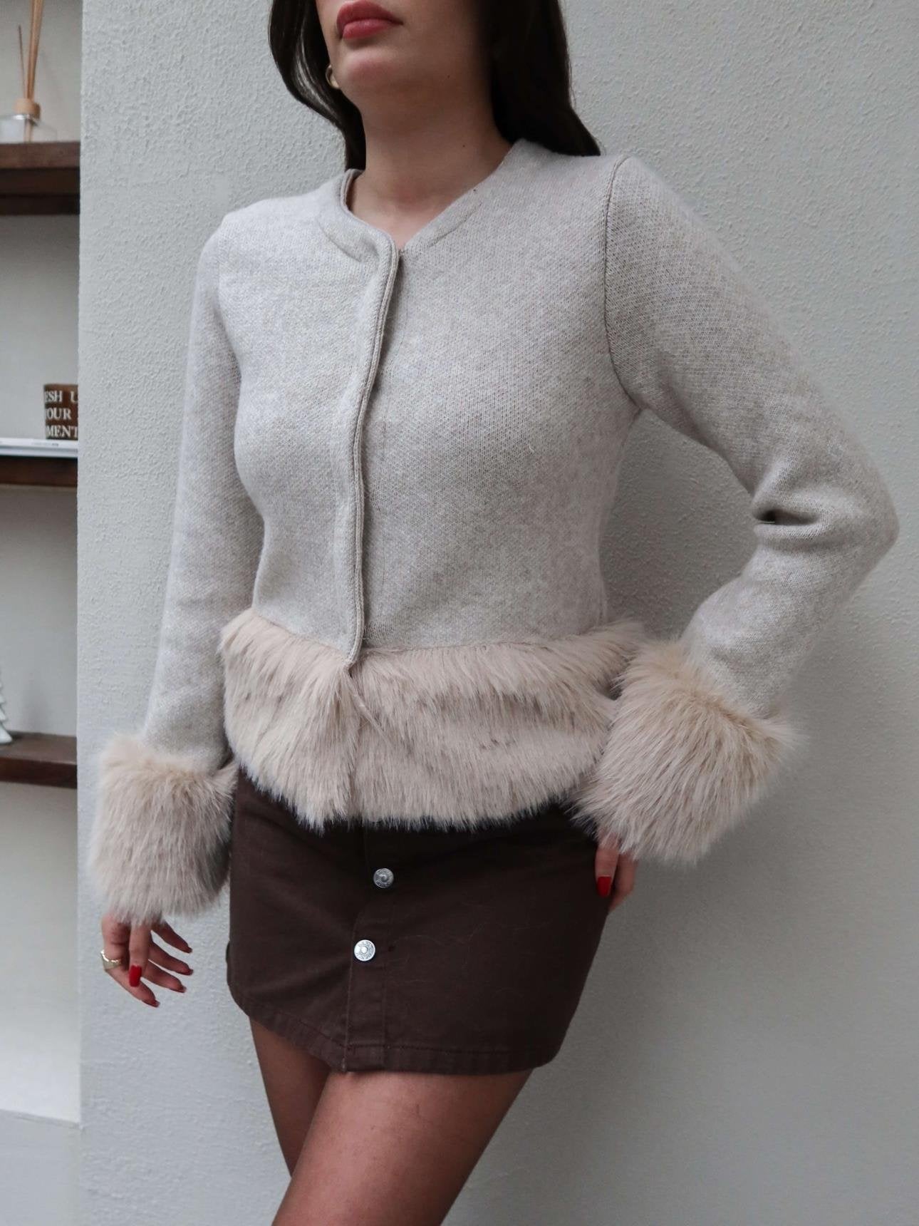 Fur-detailed Cardigan