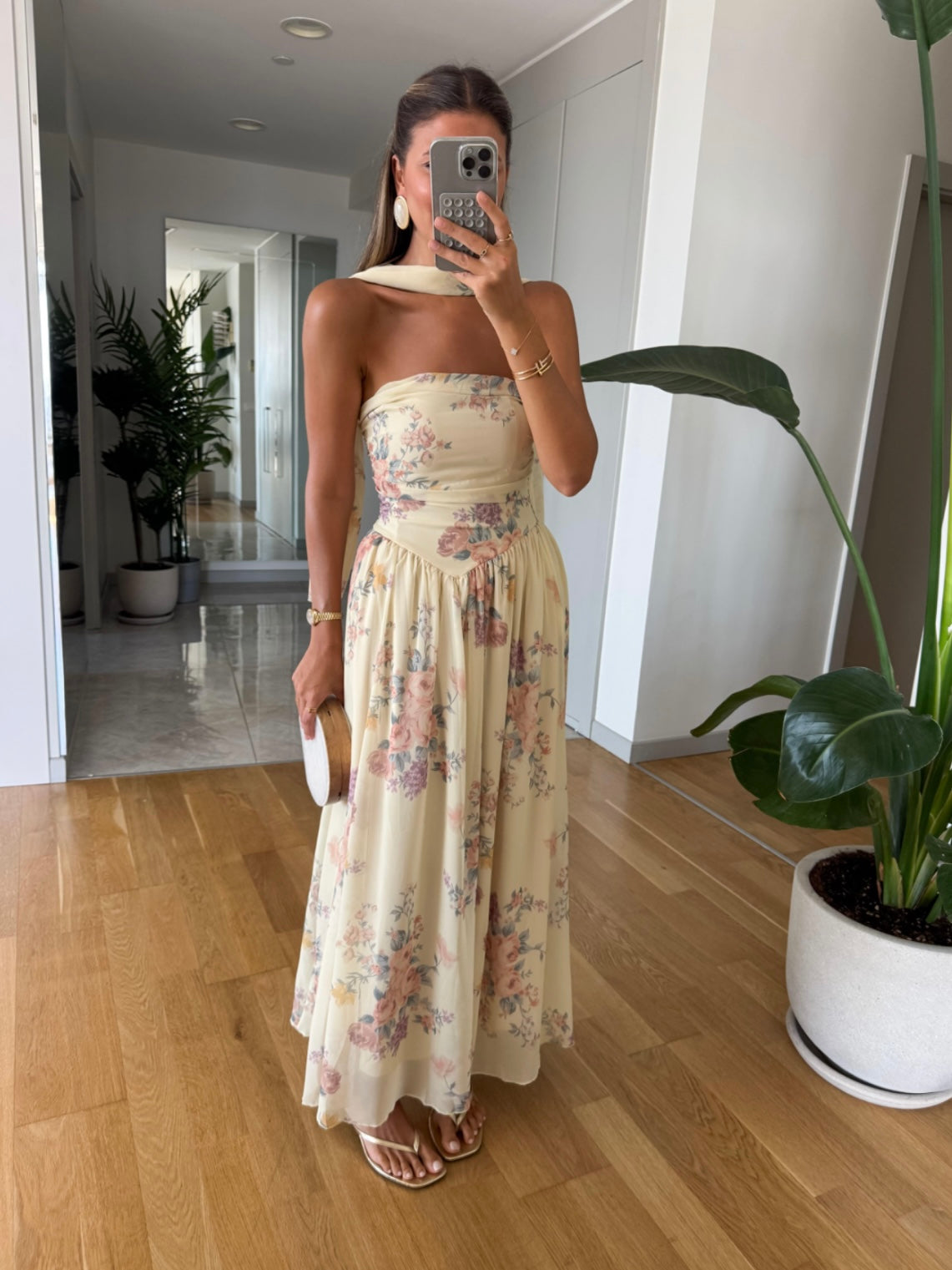 Floral Chiffon Dress with Scarf
