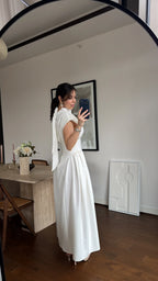 White Waist-detailed Dress