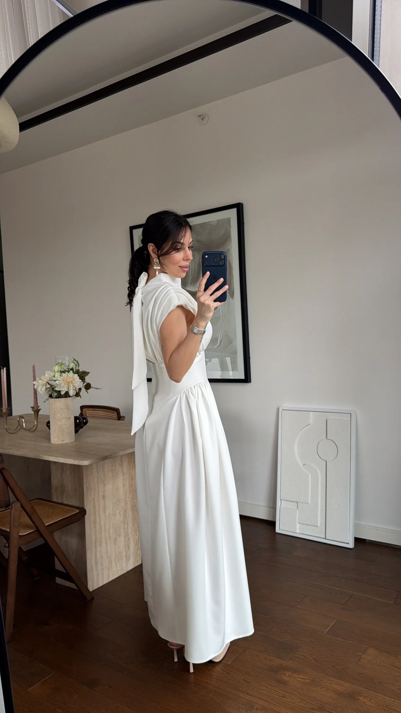 White Waist-detailed Dress