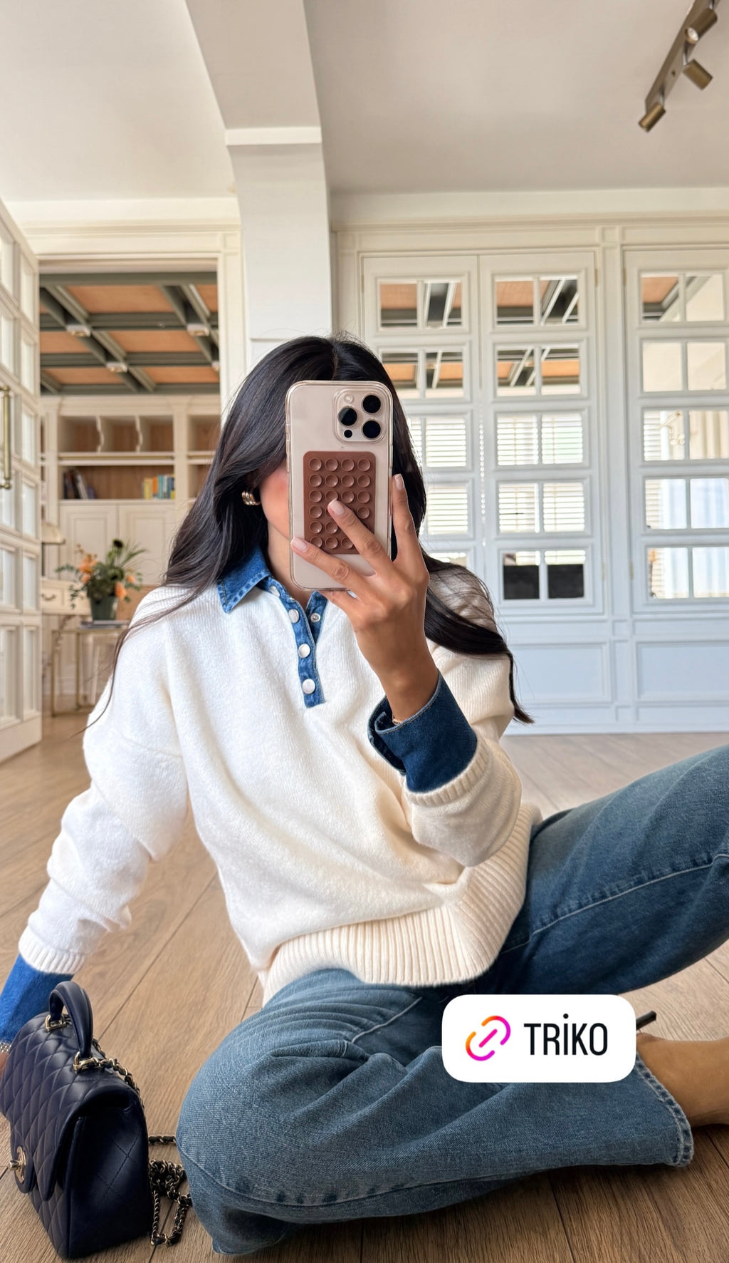 Denim Detailed Sweater