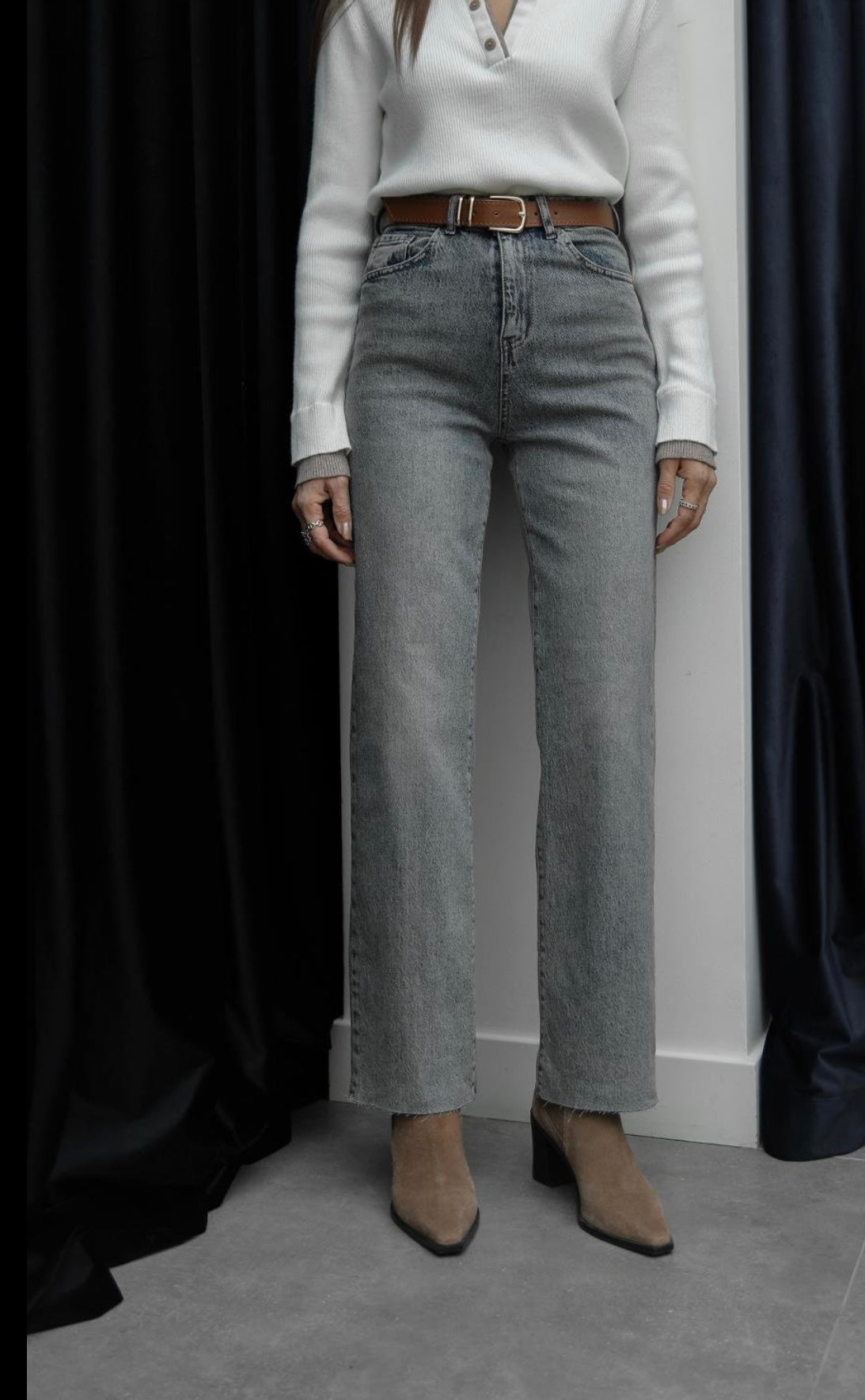 Belted Greyish Mom Jeans
