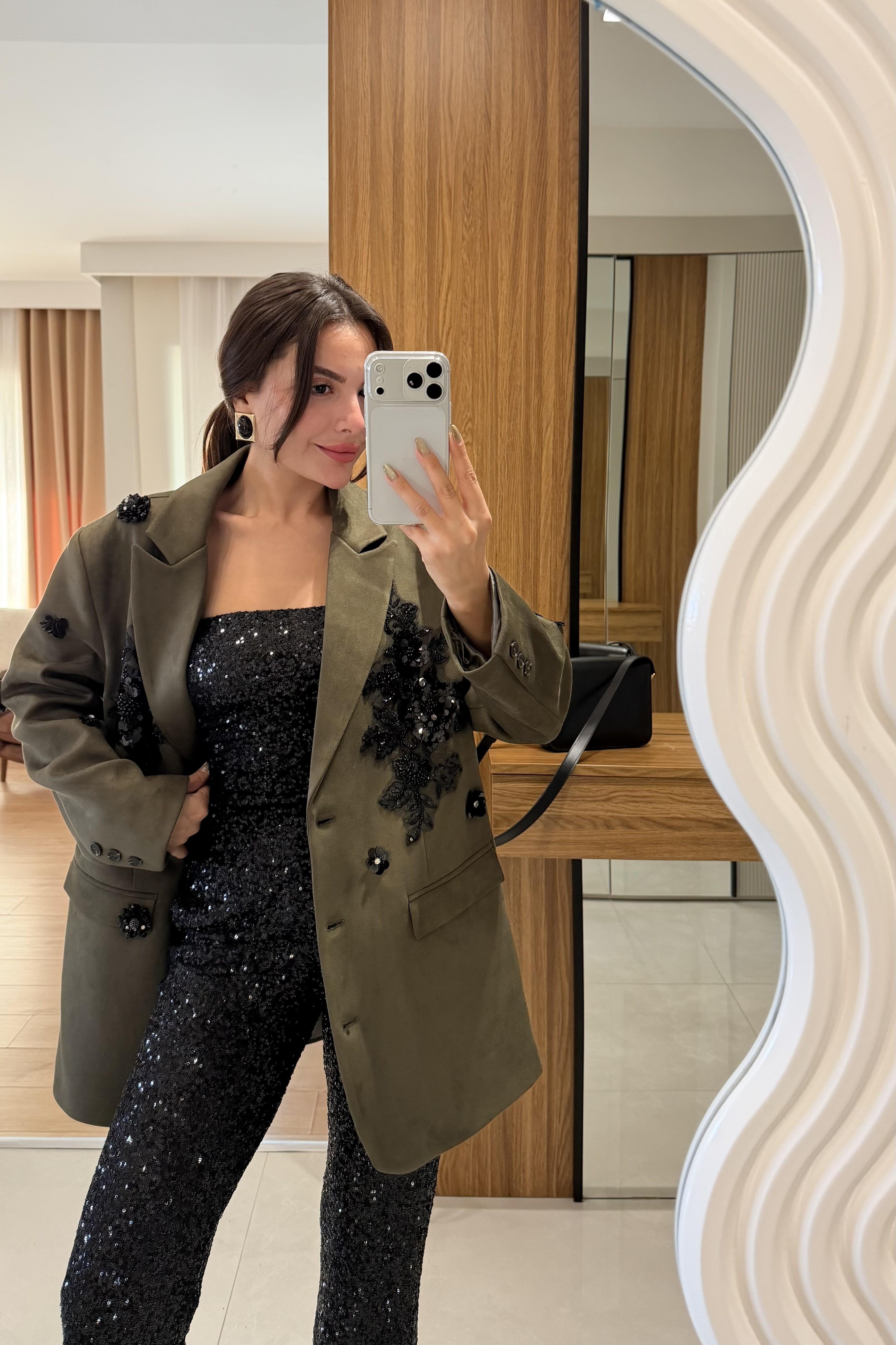 Blazer with Black Embroidery