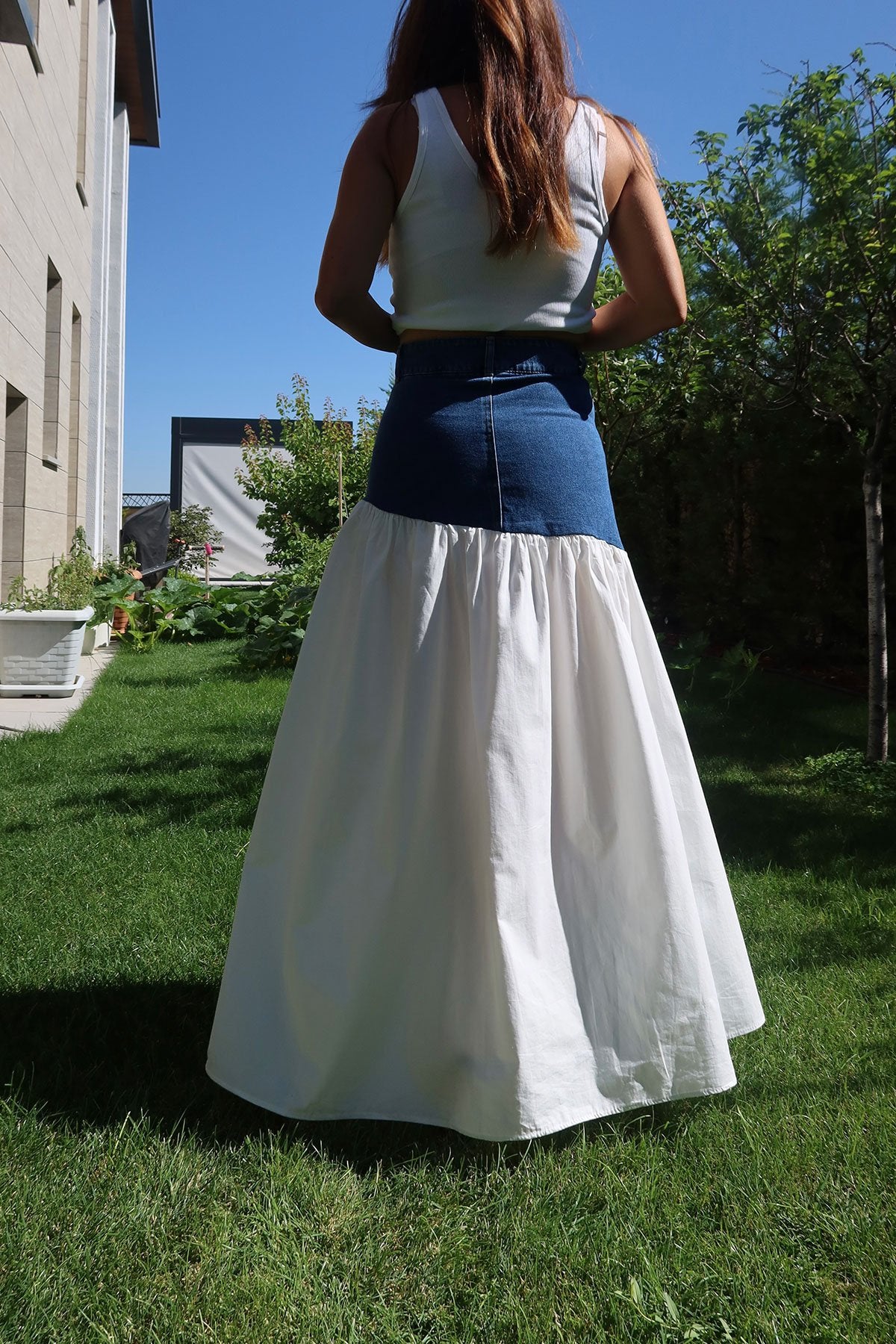 Denim Top - Poplin Bottom Skirt