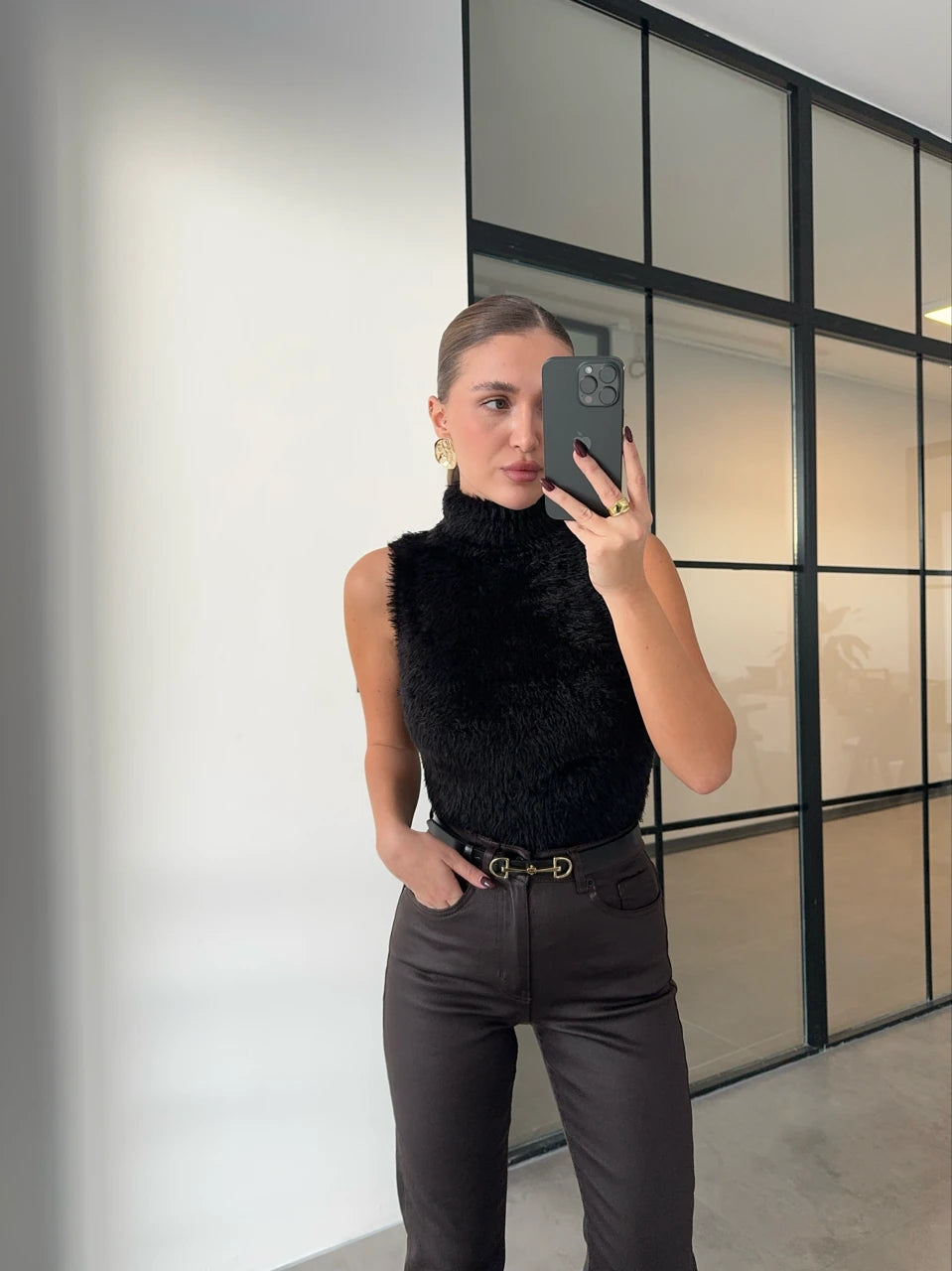 Leather-like Brown Jeans