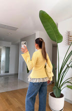 Lace-Detailed Cardigan - Yellow