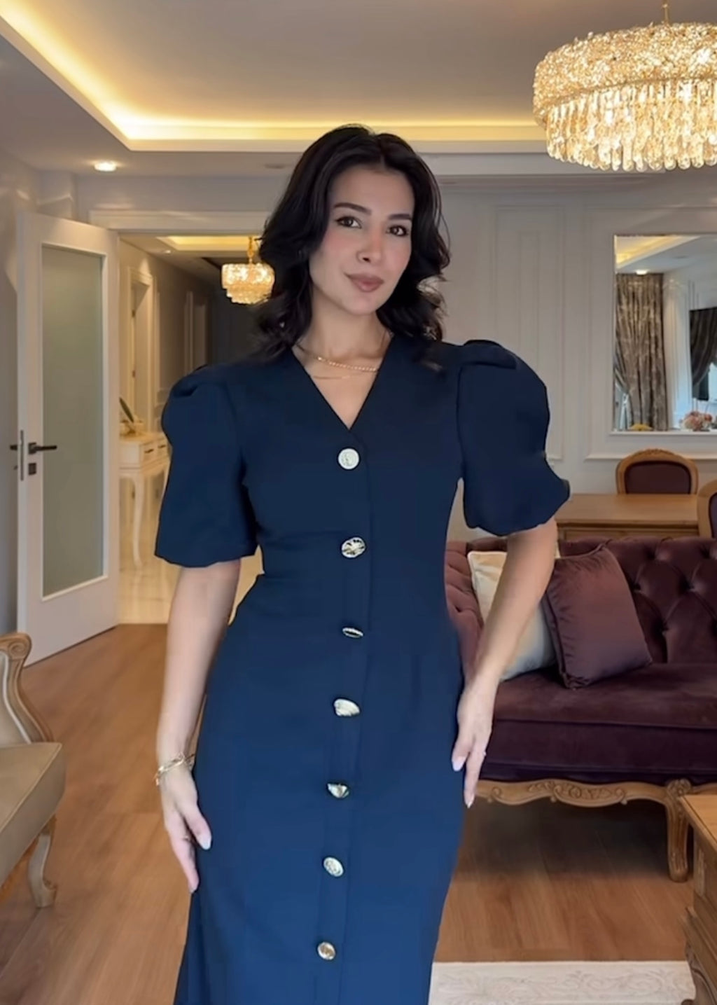 Buttoned Navy Dress