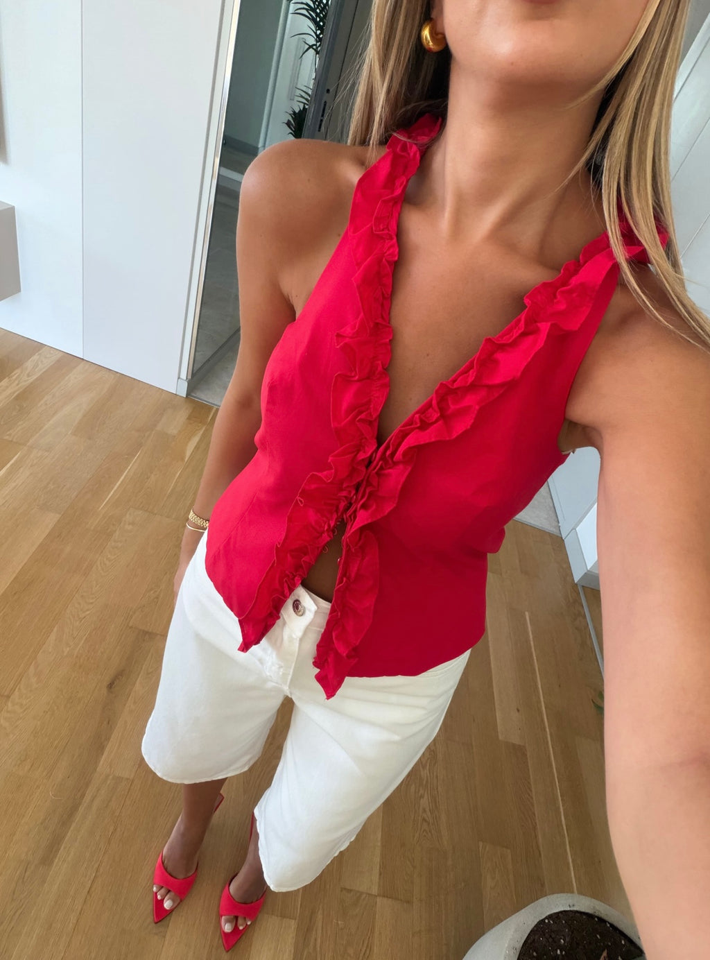 Ruffle Halter Top - Red