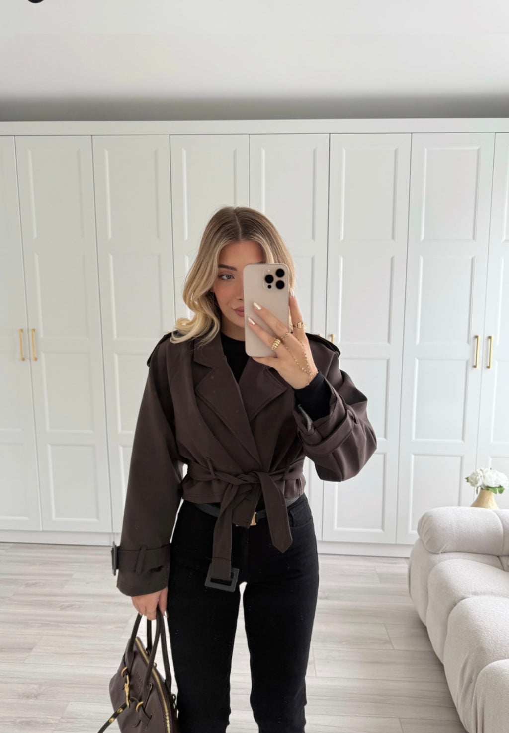 Cropped Trench Coat- Brown