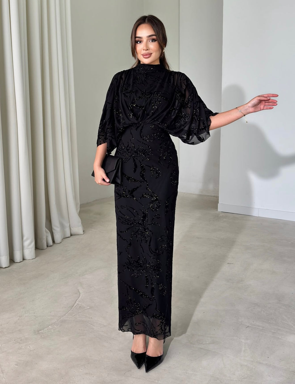 Amara Floral Dress - Black