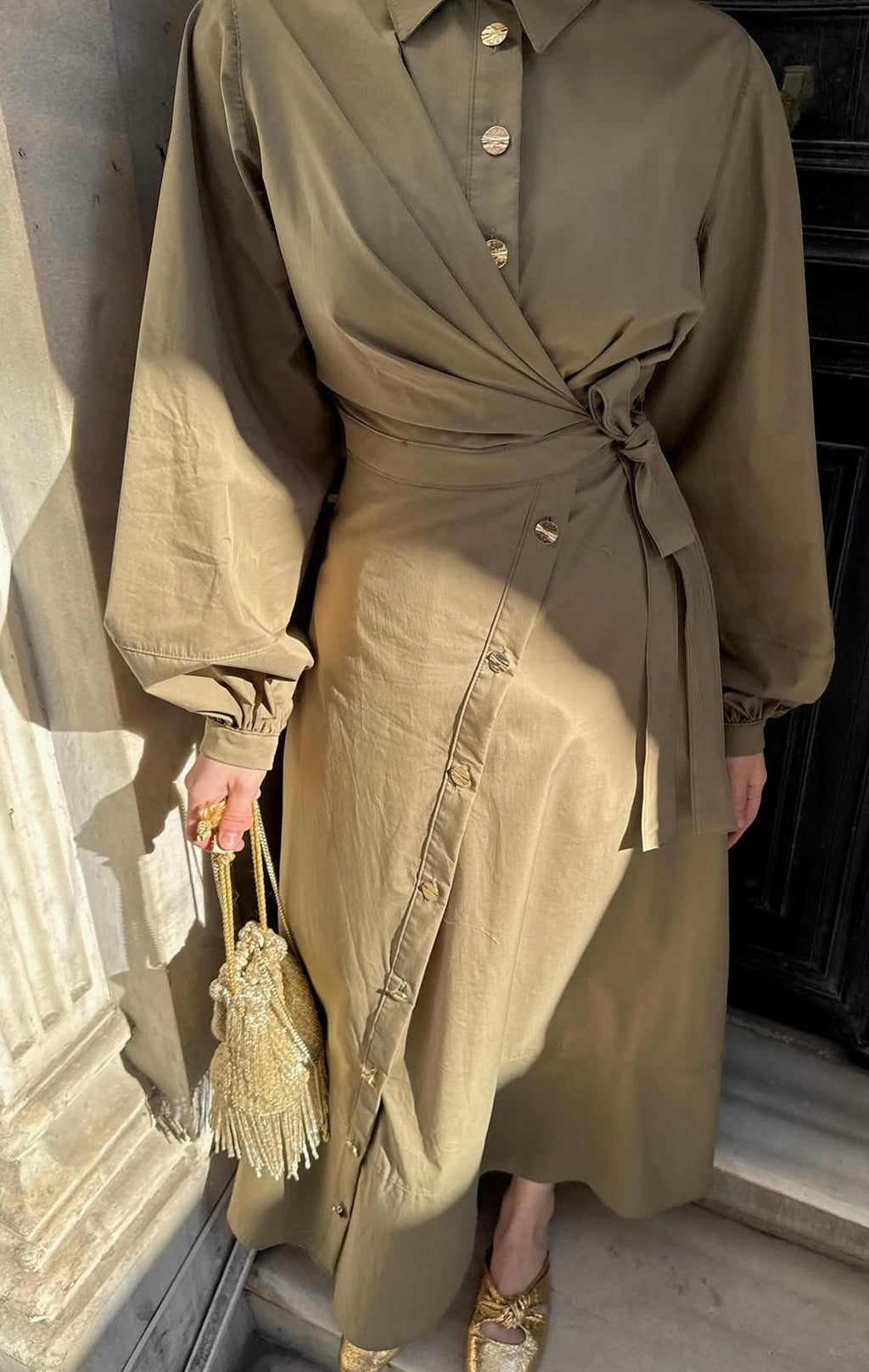 Side-Tied Dress - Khaki