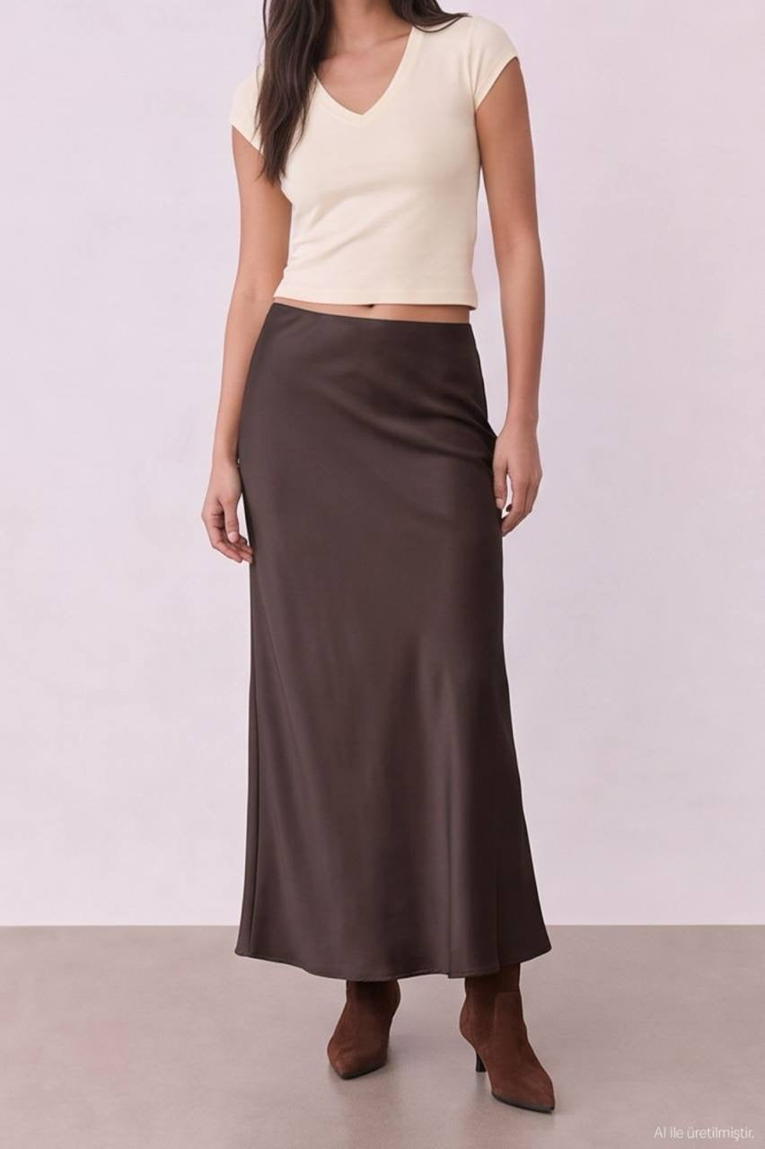 Satin Skirt - Brown