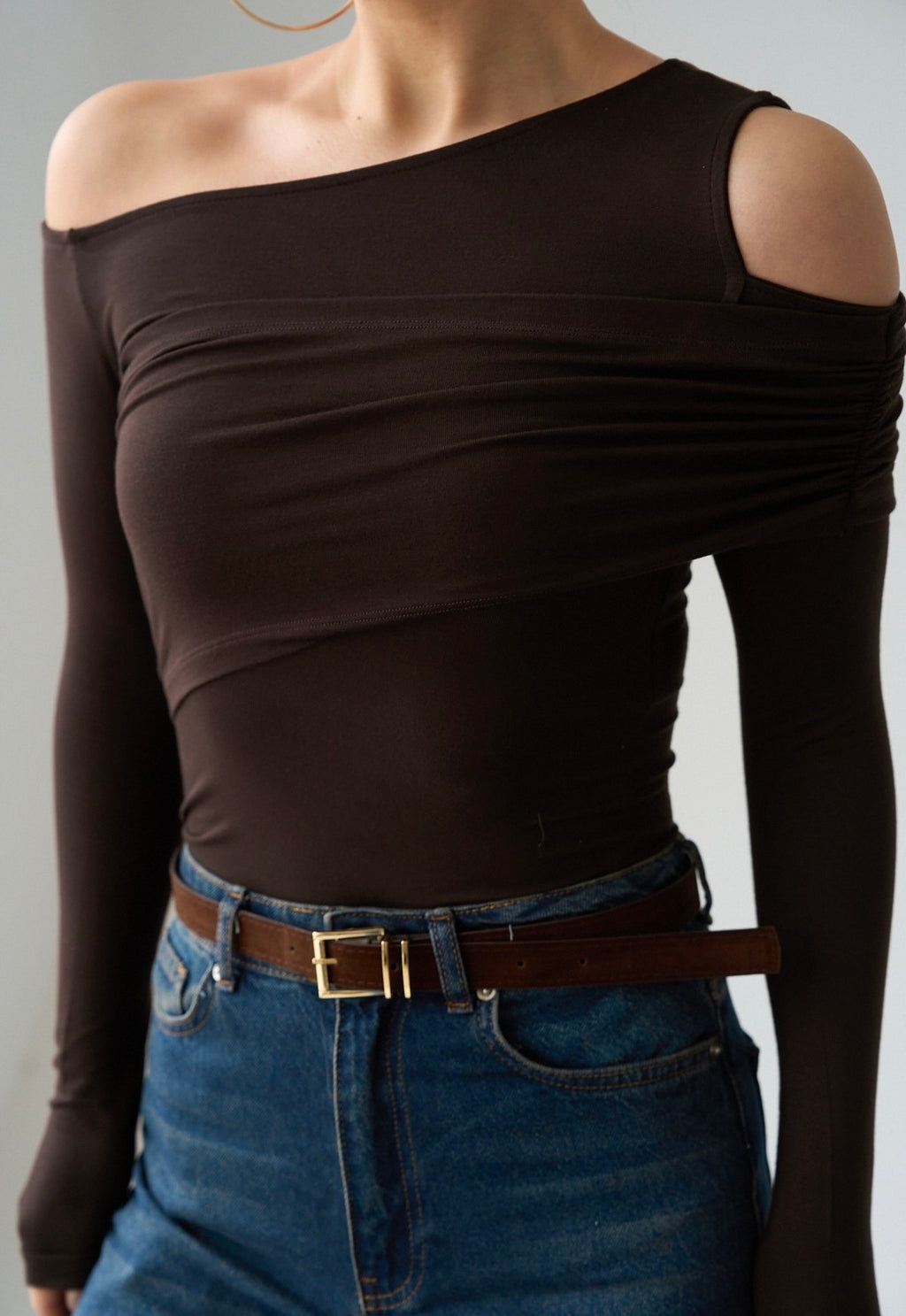 Off-shoulder Brown Blouse