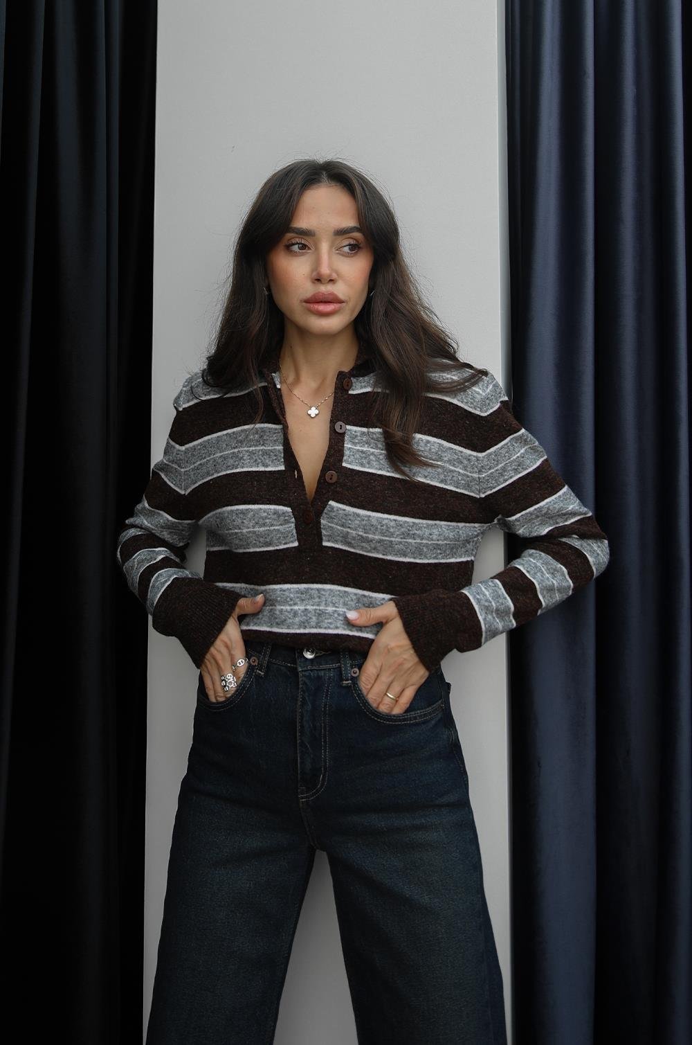 Brown-Grey Striped Sweater