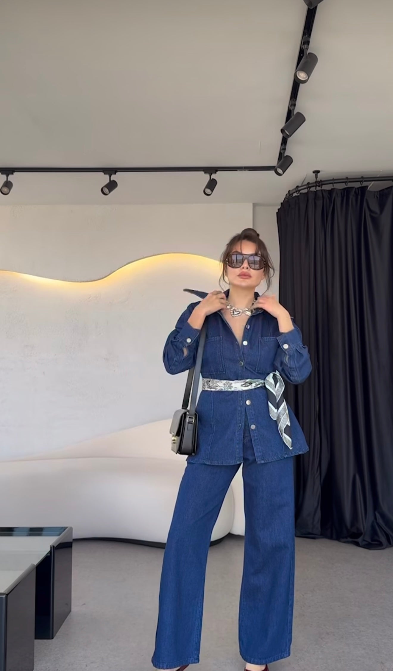 Shaped-waist Denim Set