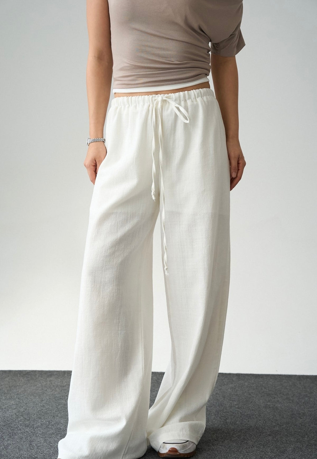 Linen-blend pants - White