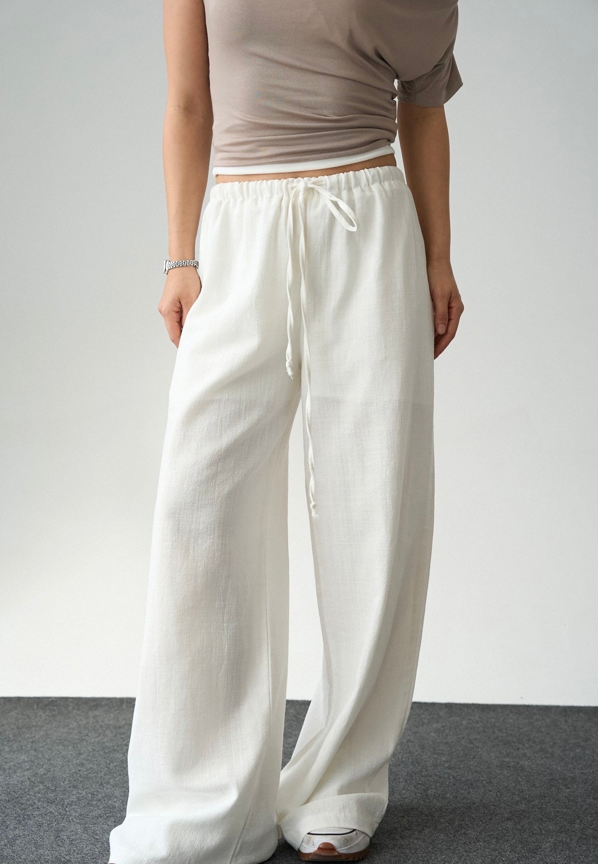 Linen-blend pants - White